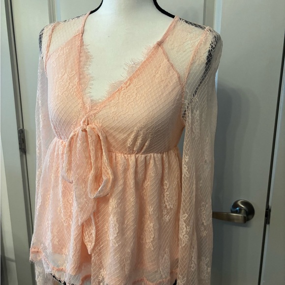 NWT Francesca's pink sheer lace babydoll long sleeve top fairy core size S - Picture 11 of 16